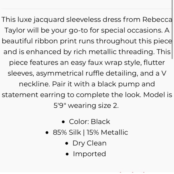 Rebecca TAYLOR SILK FAUX WRAP SLEEVELESS METALLIC LUREX JACQUARD MINI nwot - Picture 3 of 8